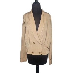 ASTR the Label Taupe Blouse Double Breasted Draped Wrap Style Front Chic Elegant